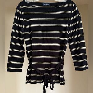 Ann Taylor Black and White Striped 3/4 Sleeve Top